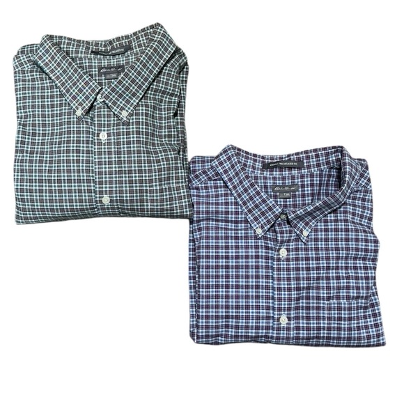 Eddie Bauer Lot 2 Mens Shirts 3XL Tall Plaid Relaxed Fit Long Sleeve 100% Cotton - Picture 1 of 7